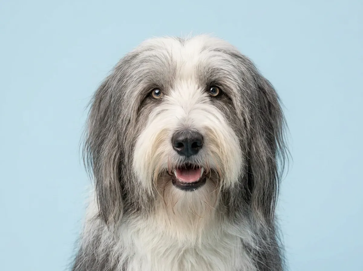 Pogodny, zdrowy bearded collie w zbliżeniu