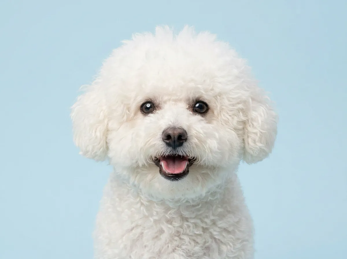 Pogodny, zdrowy bichon frisé w zbliżeniu