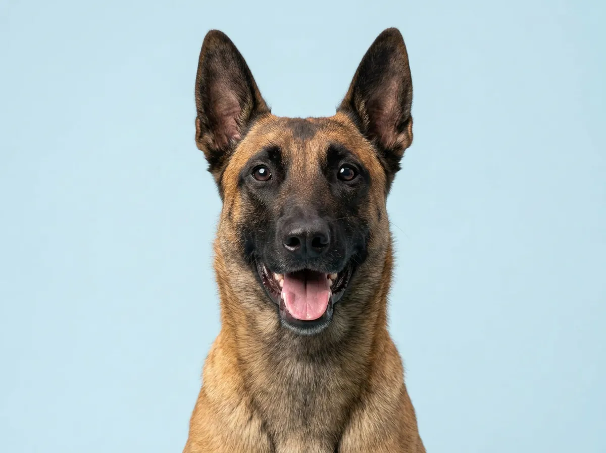 Pogodny, zdrowy owczarek belgijski malinois w zbliżeniu