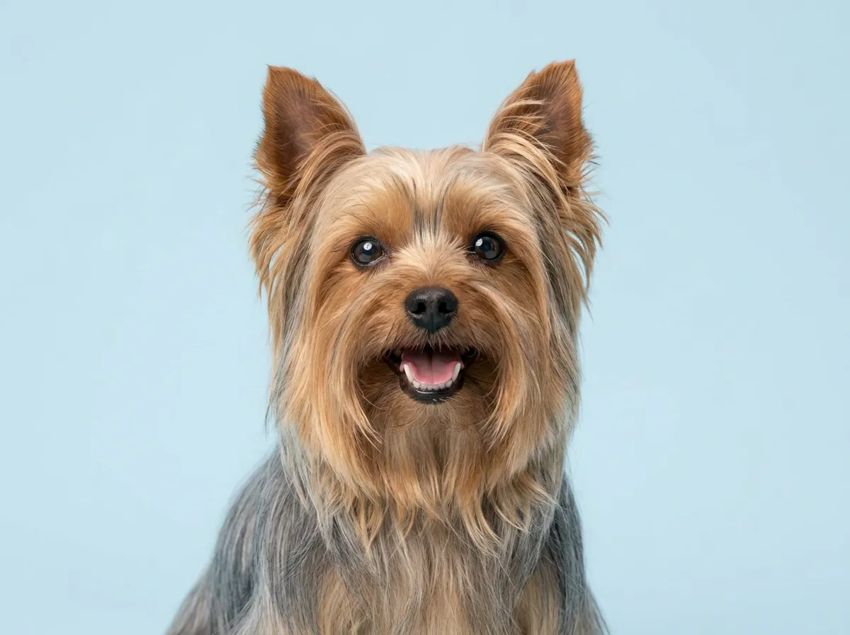 Pogodny, zdrowy yorkshire terrier w zbliżeniu