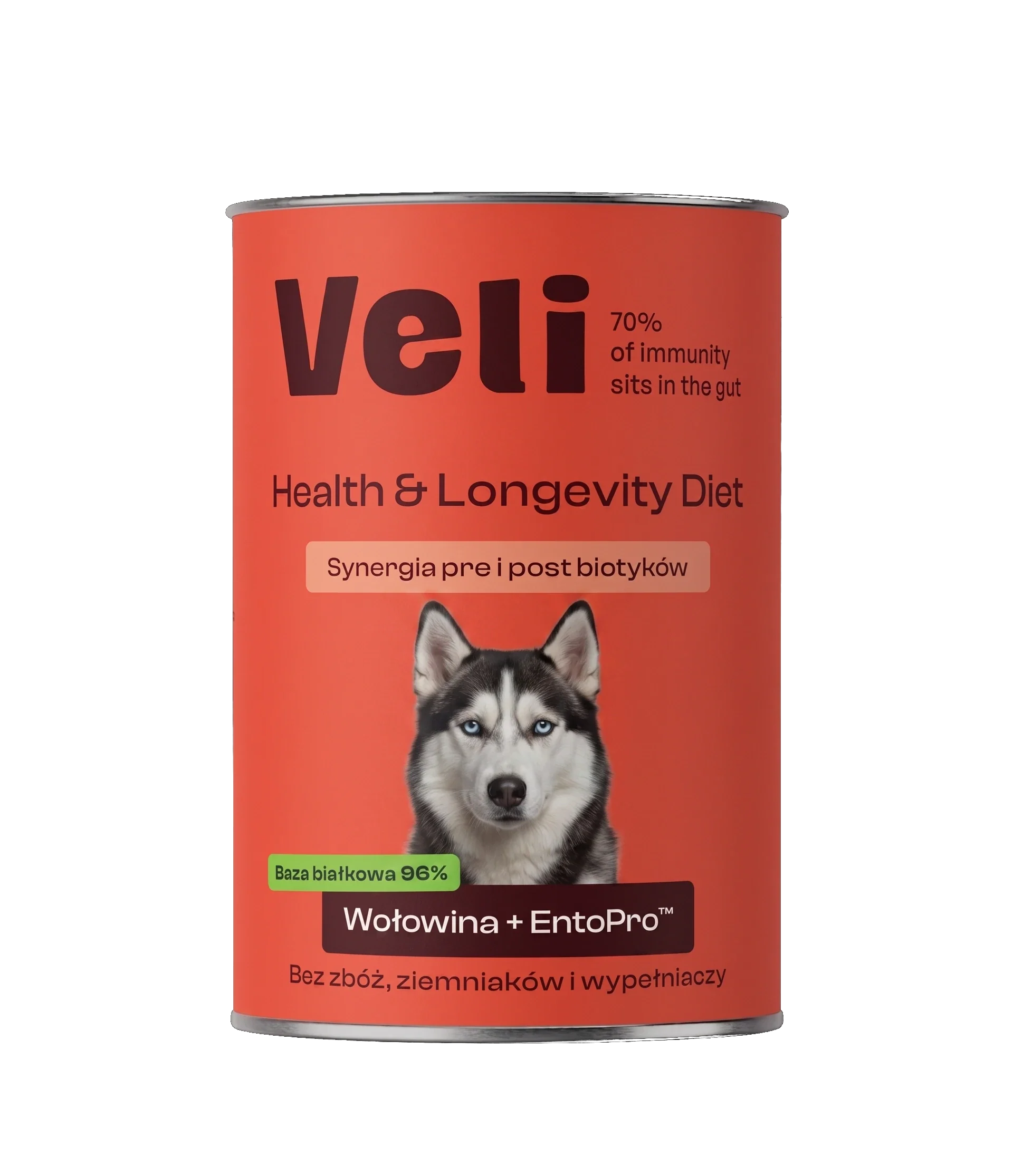 Wizualizacja puszki Veli Beef + EntoPro™ Recipe z husky na etykiecie