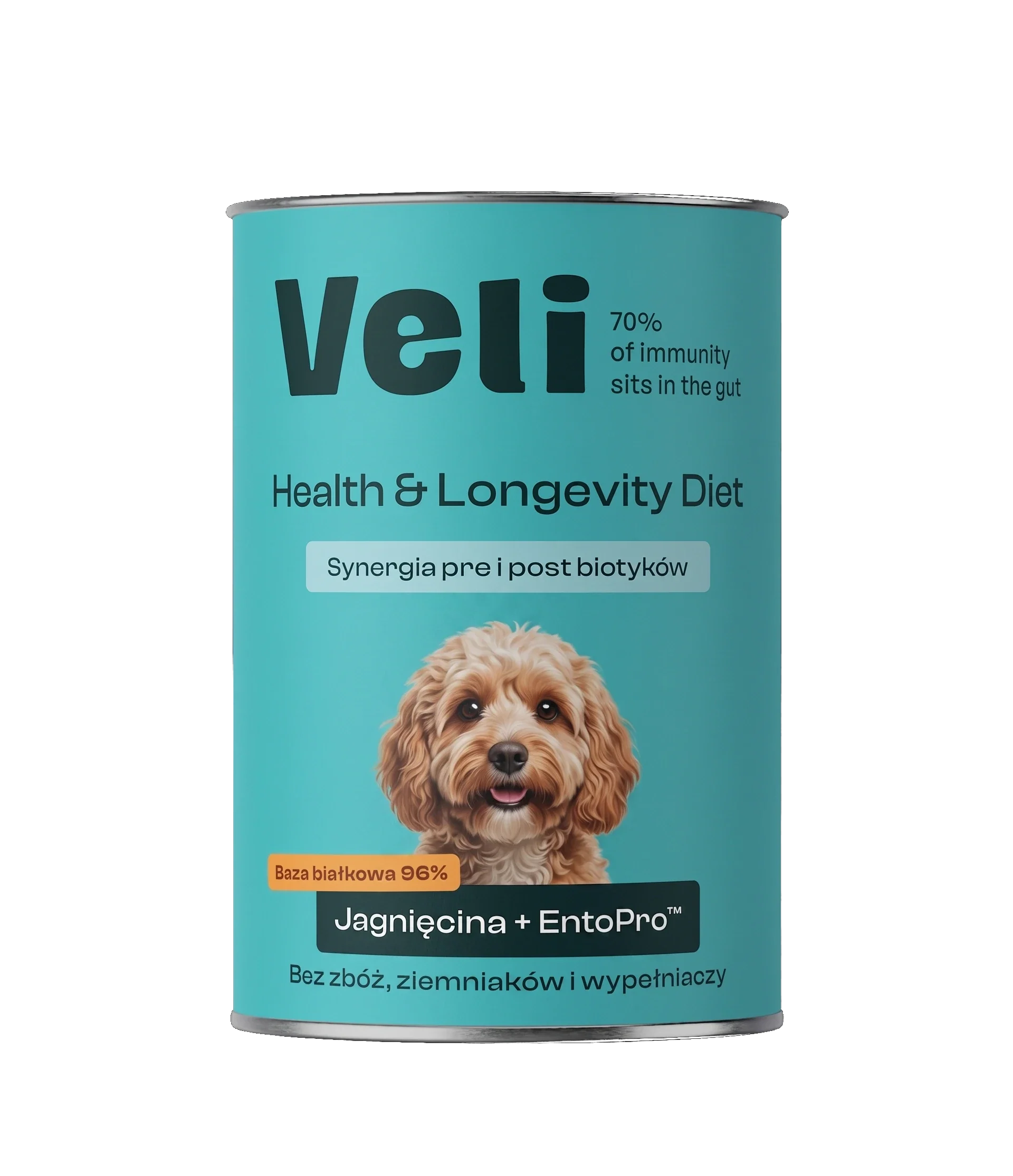 Wizualizacja puszki Veli Lamb + EntoPro™ Recipe z cavapoo na etykiecie
