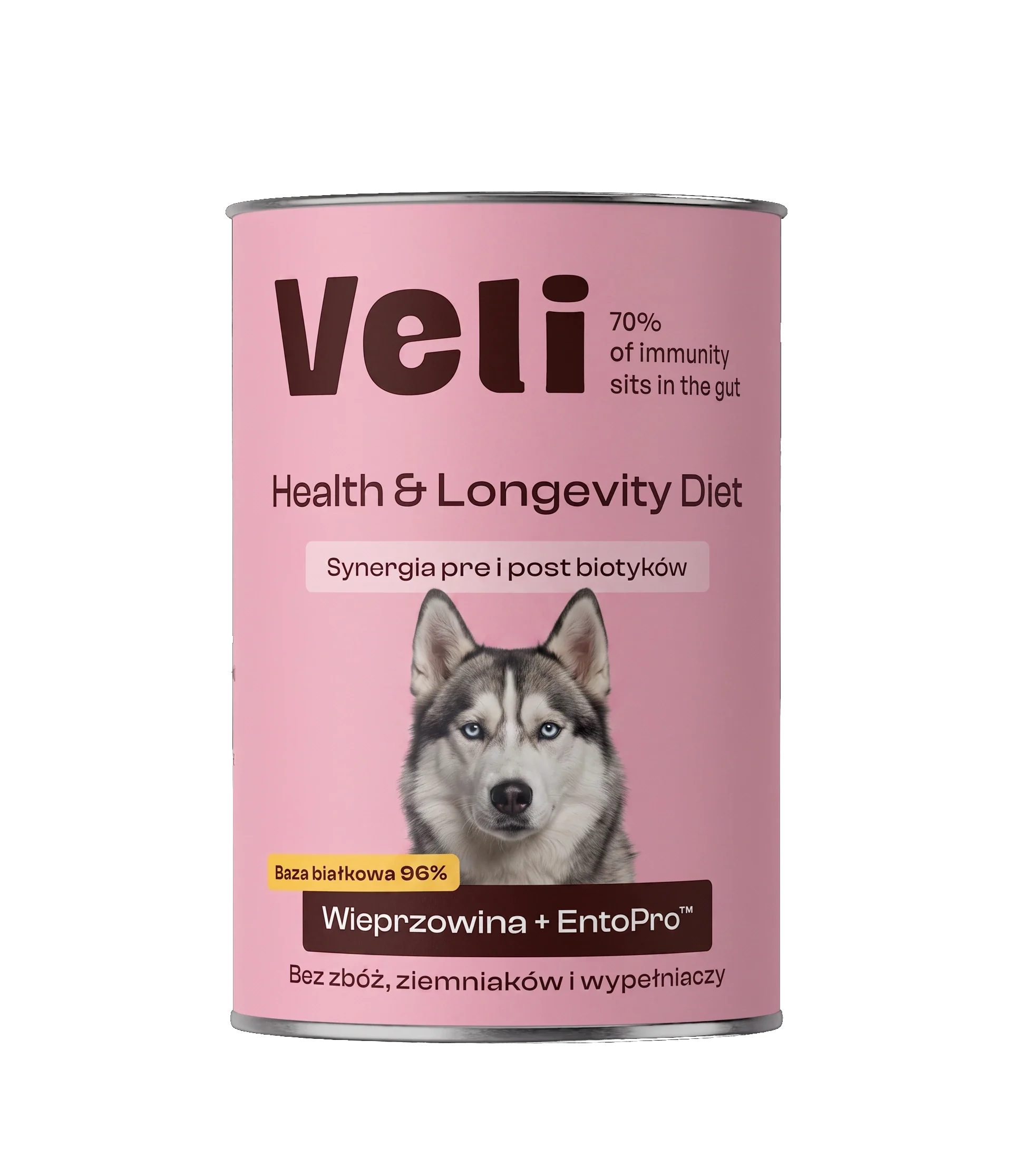 Wizualizacja puszki Veli Pork + EntoPro™ Recipe z husky na etykiecie