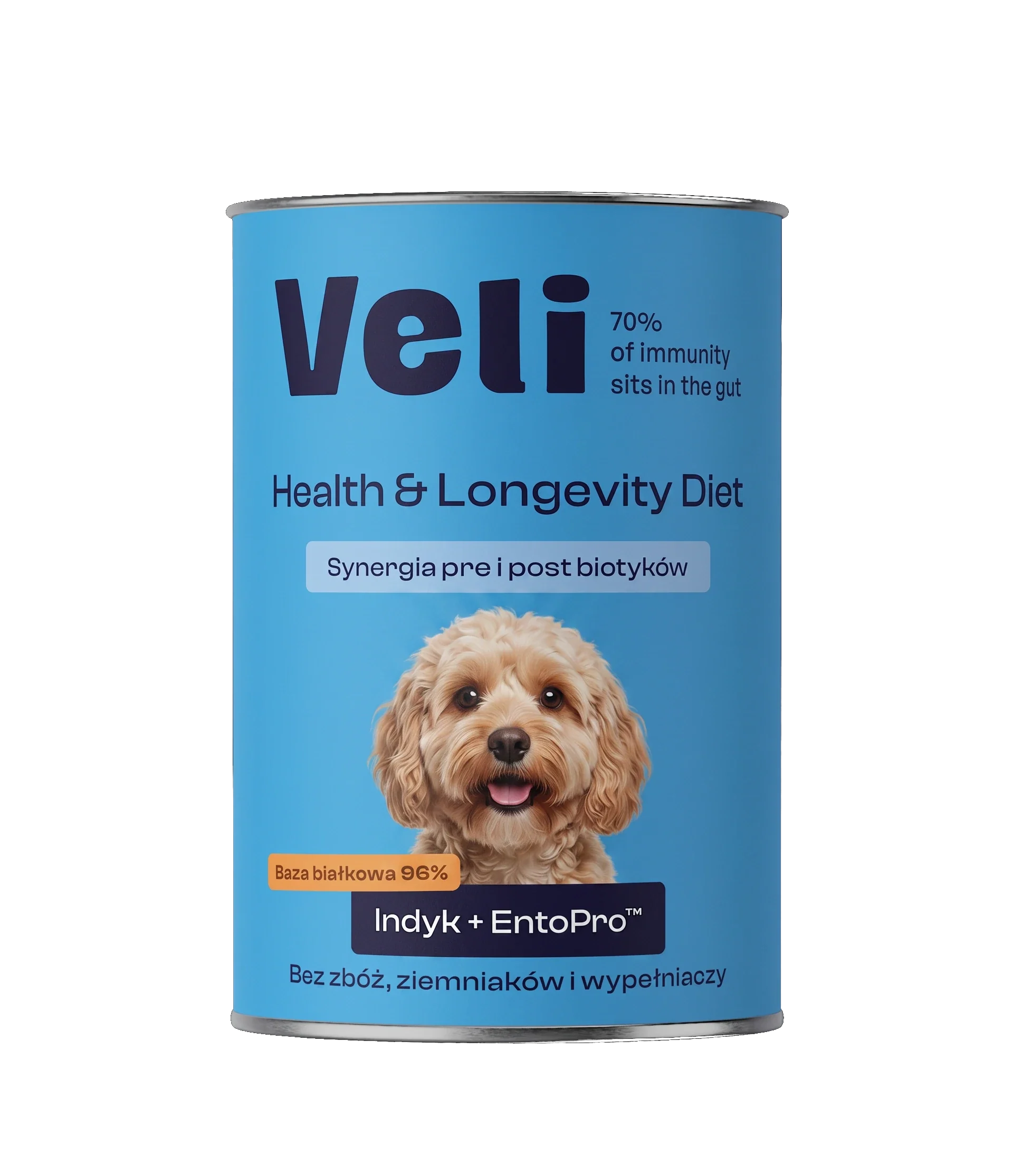 Wizualizacja puszki Veli Turkey + EntoPro™ Recipe z cavapoo na etykiecie